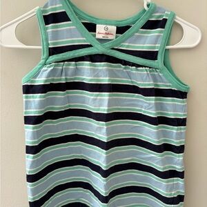 Hanna Anderson girls green and Navy Striped Tank Top size 130 (8) summer